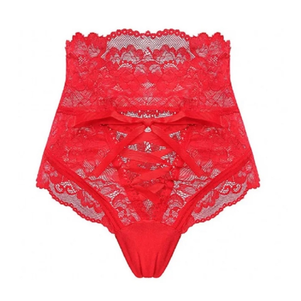 RED HIGH WAISTED LACE THONG PANTIES UNDERWEAR Sexy Stretch Lingerie Stripper